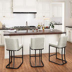 PHI VILLA Light Grey Bar Stools Set of 3, Faux Leather Counter Height Chairs, Kitchen Stools for Island, 24 Inch Barstools with Back