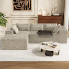 Kingdura 105.5'' Cloud Sectional Couch with L-Shape Chaise, Beige Modern Modular Sofa with Deep Seat, Corduroy Fabric, No Assembly Required, Upholstered Couches for Living Room Bedroom