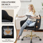 Comfy Home Office Desk Chairs Vanity Chair with Wheels Adjustable Modern Velvet Makeup Vanity Chairs for Bedroom Living Room（Black）