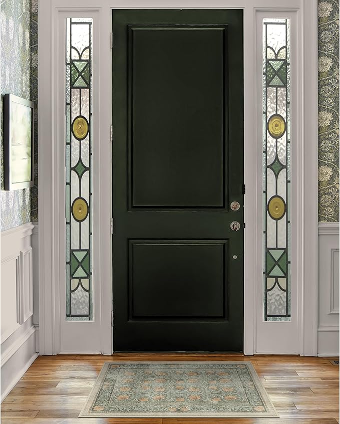 RUGGABLE x Morris & Co Washable Area Rug– Pimpernel Vintage Green 2x3, Stain-Resistant, Non-Slip – Small Machine Washable Rugs for Living Room, Bedroom, Hallway, Entryway & Bathroom–with Standard Pad