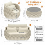 Sunroom Furniture Sets: 6 Pieces Aluminum Woven Rope Patio Conversation Sofa Set Cushioned - Modern Outdoor Couch Set No Assembly - Armchair Set Porch Deck Garden Poolside Gazebo Hotel - Beige