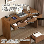 55-Inch Office Desk with Pull-Out Outlet, Computer Desk with 3 Sturdy Drawers, Writing/Gaming/Work/Study Desk for Bedroom, Living Room & Home Office, Brow (Brown, 55)