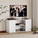 Metal Farmhouse TV Stand for 65 Inch TV, Entertainment Center with Storage Cabinets and 2 Barn Doors, Media TV Console Table for Living Room (White, 27.5" H-TV Stand)