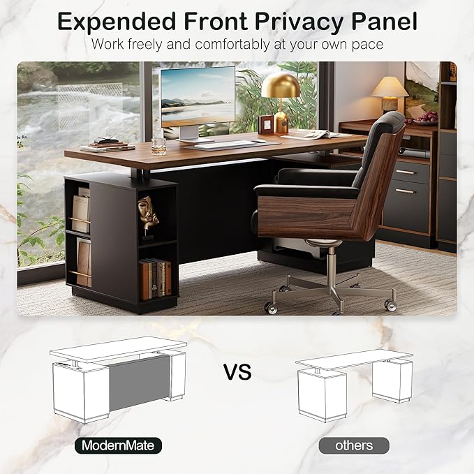 71" Standing Desk with 2 File Cabinet, AC/USB, 1.18" Desktop, L Shaped Height Adjustable Desk, Electric Furniture Set with Multiple Functions for Home and Office, Black Walnut