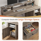 EnHomee Computer Desk with Drawers,23" D Home Office Desk with Storage,Wooden Desk with Monitor Stand,Farmhouse Desk with Printer Space and Power Outlets for Studio,Work, Study,Writing&Gaming
