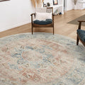 RUGGABLE Washable Vintage Area Rug – Sarrah Coral 6 ft Round, Stain-Resistant, Non-Slip – Medium Machine Washable Rugs for Living Room, Bedroom, Hallway, Entryway & Office–with Cushioned Pad