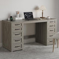 WOPITUES 60" Farmhouse Home Office Desk with 10 Wooden Drawers, Rustic Computer Writing Desk with Power Outlets, Large Executive Desk with Storage Cabinet for Work Study Writing Craft, Wood Grain Gray