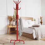 Simple Houseware Standing Coat and Hat Hanger Organizer Rack, 12 Hooks, Red