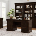61.85″ Large Executive Desk with Roman Column Design, for Boss Office Home Office 3 Drawers incl. File Drawer, Keyboard Tray, Shelf Cabinet with Door, Dark Cherry