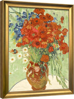 Wieco Art Framed Wall Art Canvas Prints of Red Poppies and Daisies Canvas Wall Art of Van Gogh Paintings Reproduction Abstract Artwork for Wall Decor Bronze Gold Frame