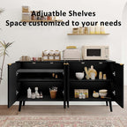 JASIWAY Sideboard Buffet Cabinet with Storage, 55" Sideboard with 4 Fluted Doors Scandinavian Wood Coffee Bar Cabinet Credenza for Living Room, Kitchen, Black