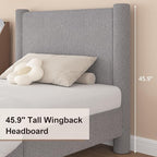 Full Size Bed Frame, Boucle Upholstered Platform Bed with Headboard and Footboard, Soft Rounded Corners, No Box Spring Required, Easy Assembly, Light Grey