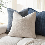 Foindtower Set of 2, Decorative Textured Boucle Throw Pillow Covers Accent Solid Pillow Cases Neutral Cozy Couch Cushion Case for Chair Sofa Bedroom Living Room Home Decor 24 x 24 Inch Ivory Beige
