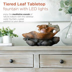 Alpine Corporation 9" Tall Indoor Tabletop Tiered Leaf Hand-Painted Fountain with LED Lights