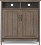 SIMPLIHOME Lev SOLID WOOD 39 Inch Wide Contemporary Medium Storage Cabinet in Smoky Brown, For the Living Room, Entryway and Family Room