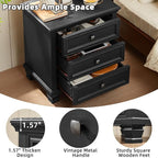 Farmhouse Nightstand Set of 2, Rustic Couch End Table with 3 Drawers & 4 Square Solid Wood Legs, Vintage Bed Side Table with Storage, Small Dresser for Bedroom, Living Room, Black
