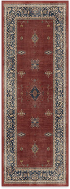 RUGGABLE Washable Vintage Runner Rug – Verena Amber Red 2.5x7, Stain-Resistant, Non-Slip Hallway Runner – Machine Washable Rug for Hallway, Entryway, Living Room & Kitchen–with Standard Pad
