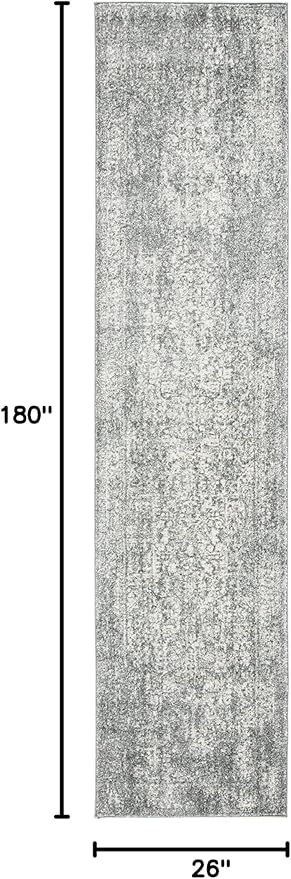 SAFAVIEH Evoke Collection 2'2" x 15' Silver / Ivory EVK256S Oriental Distressed Non-Shedding Living Room Bedroom Runner Rug