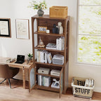 RARZOE 71" Tall Bookshelf and Bookcase, 5-Tier Arched Bookshelf with Glass Doors, Floor Standing 5 Shelf Book case, Wood Display Cabinet Storage Organizer for Living Room, Bedroom, Office(Walnut)