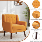 Accent Chairs Set of 2, Modern Fabric Armchairs for Living Room, Comfy Upholstered Arm Chairs Tufted for Indoor Bedroom Office Room (Orange)