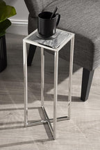 Kate and Laurel Jaspur Modern Drink Table, Gray and Silver, Decorative Glam Marble Accent Table for Display and Storage