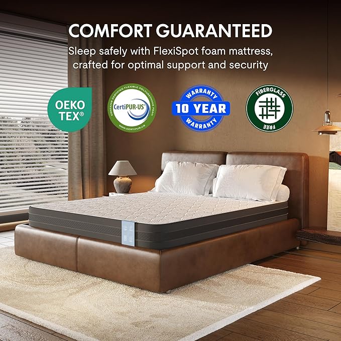 FLEXISPOT Queen Adjustable Bed + 10" Cooling Gel Memory Foam Mattress, Storage Headboard, Charging Station, LED Light, Drawers, Quiet DC Motor, Easy Assembly – Bonus 4-Piece Queen Sheet Set Included