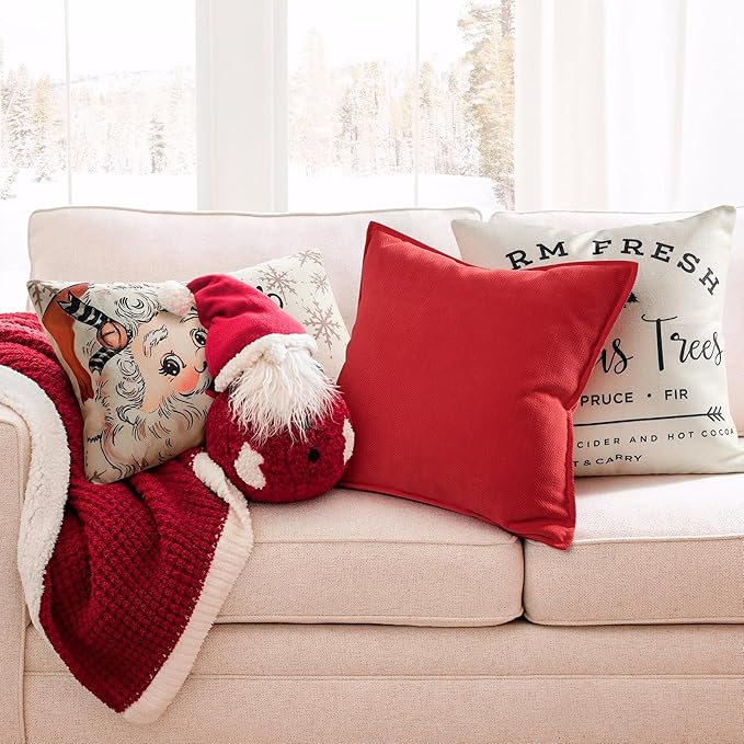 ZWJD Christmas Pillow Covers 26x26 Set of 2 Chenille Throw Red Cushion Covers with Elegant Design Soft and Luxurious Decorative Pillows for Couch, Bed, and Christmas Decor