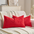 FUTEI Christmas Red Velvet Throw Pillow Covers 12x20 Inch Set of 2,Soft Embossed Leaf-Relief Textured Lumbar Pillow Cases,Natural Home Decor for Couch Living Room