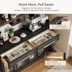 LGHM 63" Sideboard Buffet Cabinet with Drawers, Modern Kitchen Storage Cabinet with Adjustable Shelves and Magnetic Catch Doors, Wood Coffee Bar for Kitchen, Living Room, Black