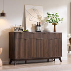 OKD Fluted Storage Cabinet with Drawers, 60" Morden Buffet Sideboard Coffee Bar Cabinet with 4 Doors and 3 Drawers for Dining Room, Living Room,Hallway (Dark Walnut)