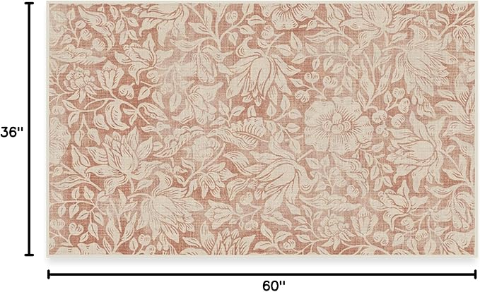 RUGGABLE x Morris & Co Washable Area Rug – Mallow Rust Red 3x5, Stain-Resistant, Non-Slip – Small Machine Washable Rugs for Living Room, Bedroom, Hallway, Entryway & Office–with Standard Pad