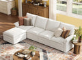 LINSY HOME Modular Cloud Couch, 113" L Shaped Sectional Sofa with Double Layer Cushions and Ottoman, Chenille 4 Seater Sofa Set for Living Room, Apartment, Beige