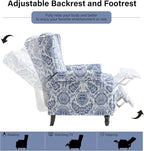 Recliner Chair, Upholstered Wingback Floral Pushback Armchair with Adjustable Backrest & Footrest, Comfy Accent Chair Reading Single Sofa for Small Spaces, Living Room, Bedroom (Navy Blue, Set of 1)