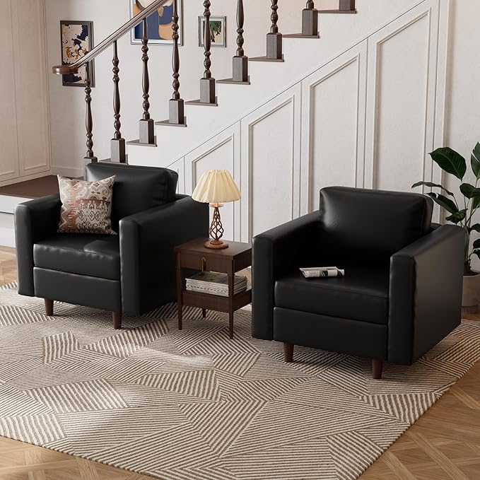ABCASA Faux Leather Oversized Accent Chair with Storage Deep Seat Single Sofa Large Reading Armchair for Living Room Bedroom Office Black