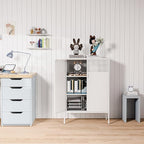 2 Mesh Door Metal Storage Cabinet with Adjustable Shelves, Multipurpose White Storage Cabinet, 3-Tier Office Cabinet,Metal Storage Cabinet for Office Home,Hallway (White, 47''H)