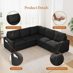 Vesgantti 88.4" Sectional Sleeper Sofa with Pull Out Bed, 5 Seater L Shaped Modular Sectional Couch with Storage, Comfy Corduroy Modular Couch for Living Room, Bedroom, Apartment, Black