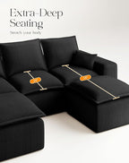 107" Comfy Cloud Couch with U-Shape Chaise & Deep Seat, Modular Sectional Sofa in a Box, Boneless Upholstered Couches for Living Room, No Assembly Required (Soft Corduroy, Black)