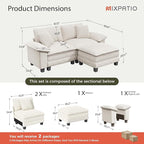 87-Inch L Shaped Sectional Sofa with Cloud Cushions, Deep Seat Modular Couch Set w/ 3 Seats & 1 Ottomans, Removable Arms, Chenille & Corduroy Upholstery for Living Room, Apartment - Beige