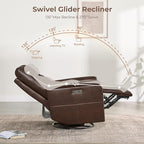 Watson & Whitely Genuine Leather Power Recliner Chairs W Power Headrest for Adults, Swivel Glider Recliner Chair W Charging Ports for Living Room, Dark Brown