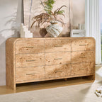 Curved 9-Drawer Dresser for Bedroom, 63" Wide Modern Chest of Drawers, Vanity Desk TV Stand for Living Room, Closet Storage Drawers Organizer Furniture, Nursery, Hallway, Light Burl