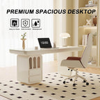 63 Inch White Writing Desk with Storage, Modern Computer Desk with 4 Drawers for Study, Wooden Executive Desk for Home Office
