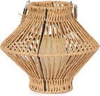 Alpine Corporation LAN420HH-BG-TM Hanging Woven Lantern with LED Candle and Timer, Boho Home Decor, 9" H, Beige