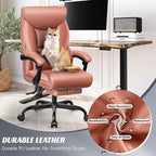 Office Chair, Executive Leather Chair Big and Tall Ergonomic Computer Desk Chair, Comfy Swivel Rolling Reclining Lumbar Support Task Chair with Adjustable High Back Foot Rest for Home Gaming