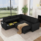 Vesgantti 88.4" Sectional Sleeper Sofa with Pull Out Bed, 5 Seater L Shaped Modular Sectional Couch with Storage, Comfy Corduroy Modular Couch for Living Room, Bedroom, Apartment, Black