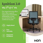 HON Ignition 2.0 Mid Back Task Chair, Spectrum Mesh, Advanced Synchro-Tilt Control, Office Chair with Lumbar Support, Height and Width Adjustable Arms, Black Frame, Sky