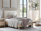 Signature Design by Ashley Cadmori Bohemian 5-Drawer Chest of Drawers with Safety Stop and Post Legs, White & Light Brown