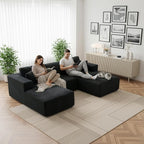 Modular Sectional Cloud Couch for Living Room,Modern Boneless Couche Set with Plush Corduroy,Comfy Floor Sofa with Memory Foam,Stupendous U Shaped Sofa,No Assembly Required,Black