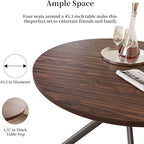45.3 Inch Modern Round Dining Table for 4, Space-Saving Dinette with Carbon Steel Legs for Home Kitchen Apartment(Dark Walnut Table)