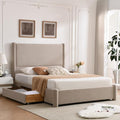 VELOCAVA Queen Size Upholstered Bed Frame with 51.77" Tall Headboard and Soft Rounded Corners, Side Storage Drawers, 12-Slat Support, No Box Spring Needed, Linen-Blend Fabric, Beige