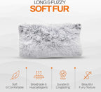 Cheer Collection Throw Pillows for Couch and Bed, Soft Shaggy Throw Pillows with Inserts Included, Cozy Long Hair Faux Fur Pillows - Set of 2-12" x 20" - Gray